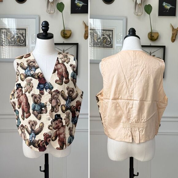 Vintage 90s Northern Traditions Teddy Bear Tapestry Vest XL - Picture 1 of 9